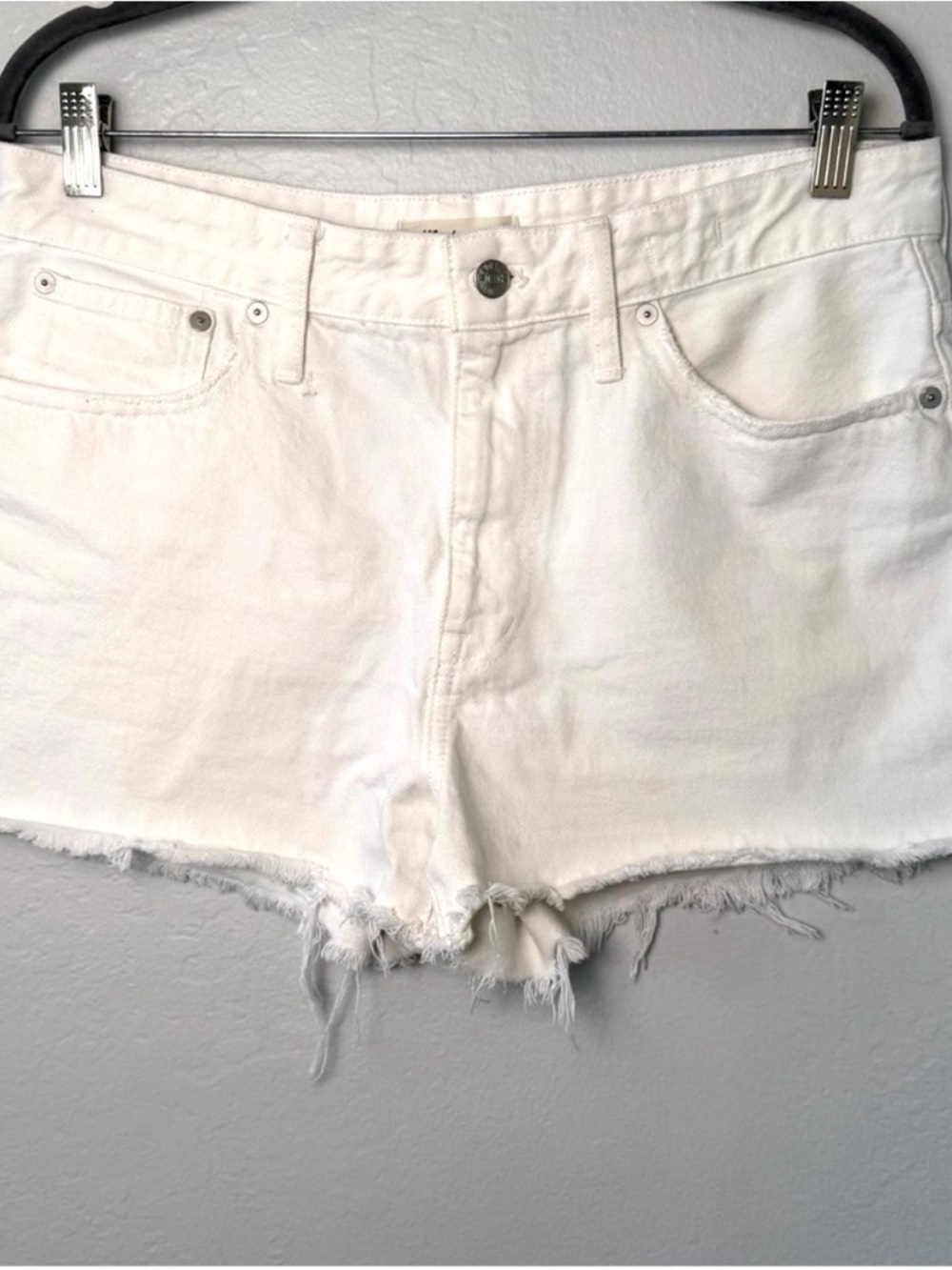 Madewell Relaxed Denim Shorts White Frayed Hem Jean Shorts 30 Boho